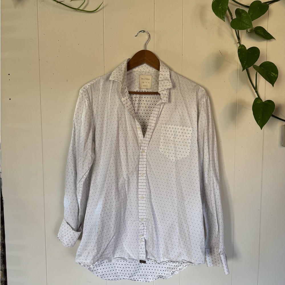 Billy Reid White Shirt with Blue Dots
